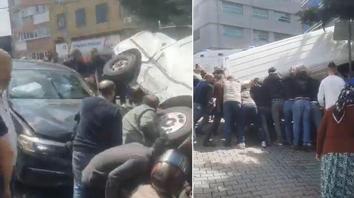 İstanbul’da vatandaşlar minibüsün altında kalan kadın için seferber oldu