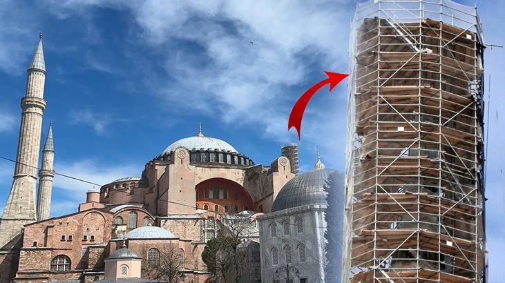 Ayasofya 2’nci Bayezid Minaresi’nde restorasyon! Söküm işlemi başladı